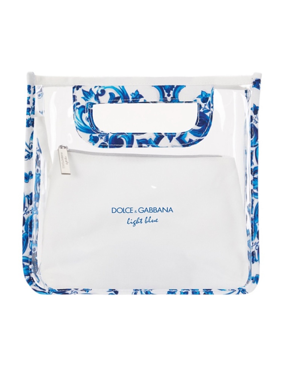 Dolce & Gabbana Light Blue Clear Tote with Floral Trim & detachable white pouch